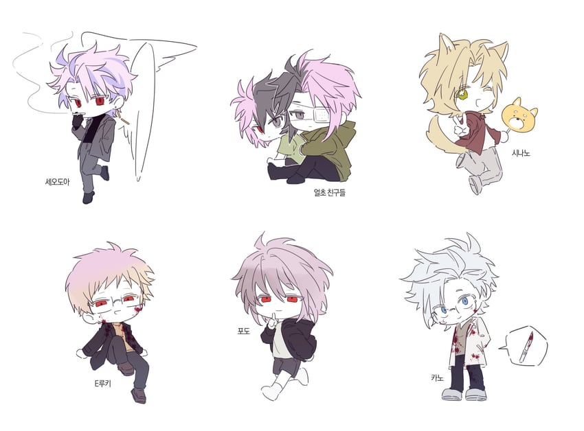 atou haruki, theodore riddle, kanou aogu, shinano eiji, mutsushika misumi, and 2 more (saibou shinkyoku) drawn by gamjasalang