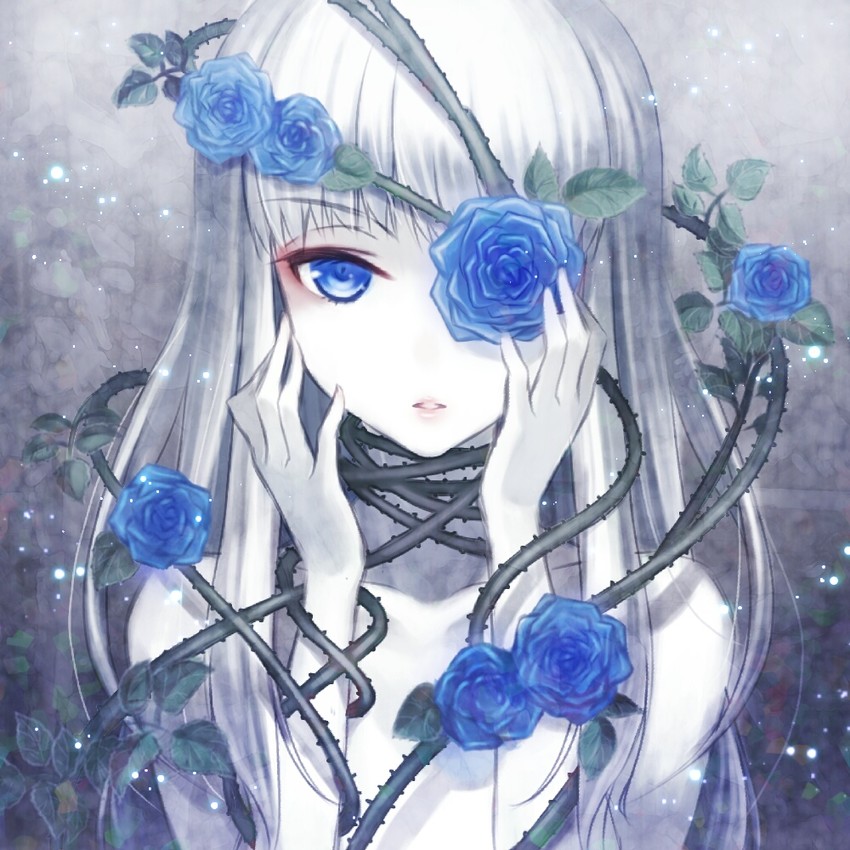 Anime girl with silver hair and blue eyes