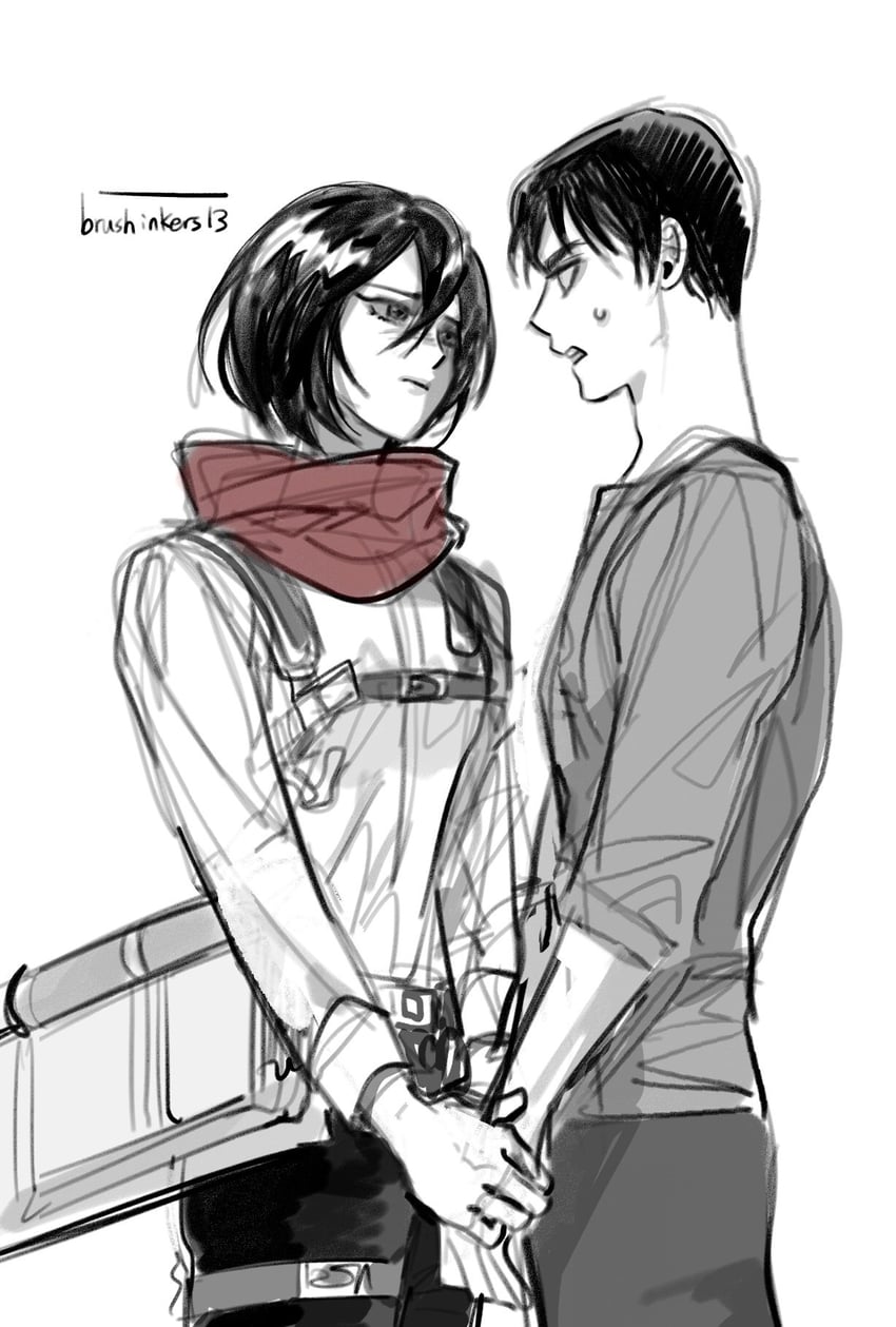 mikasa ackerman and eren yeager (shingeki no kyojin) drawn by nul