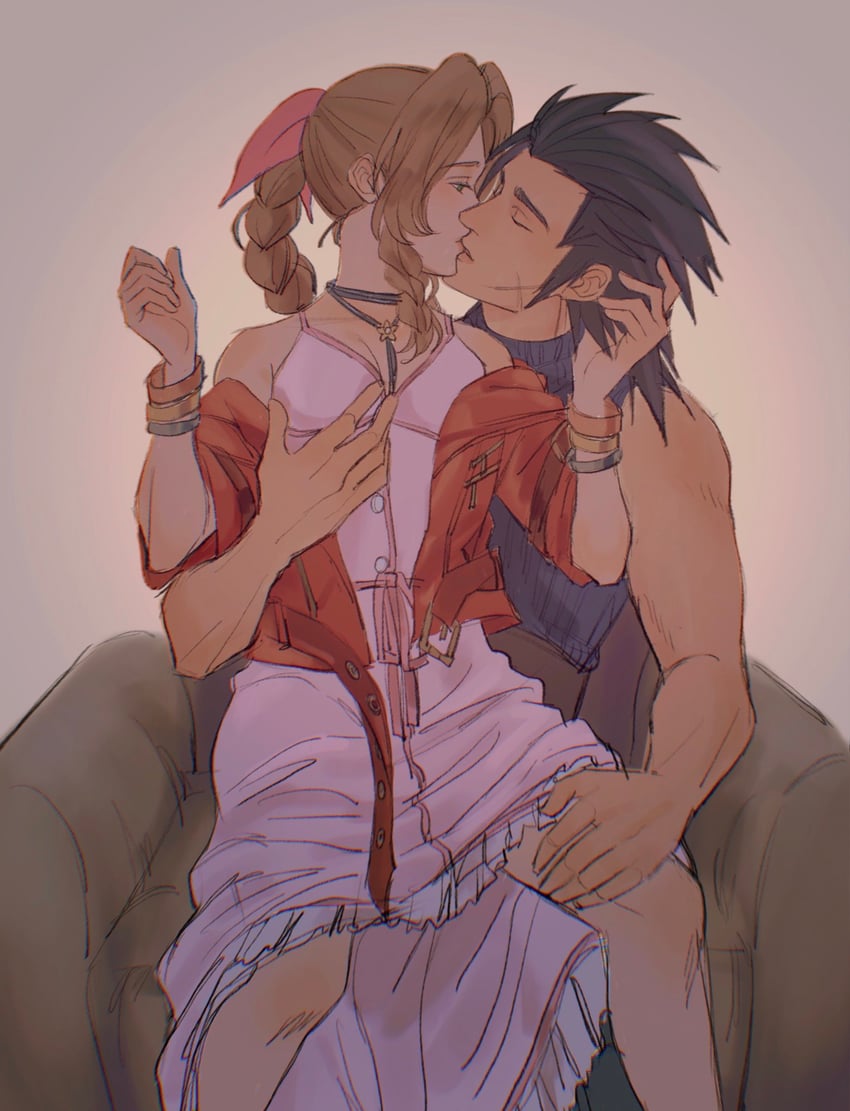 aerith gainsborough and zack fair (final fantasy and 2 more) drawn by sylvthea