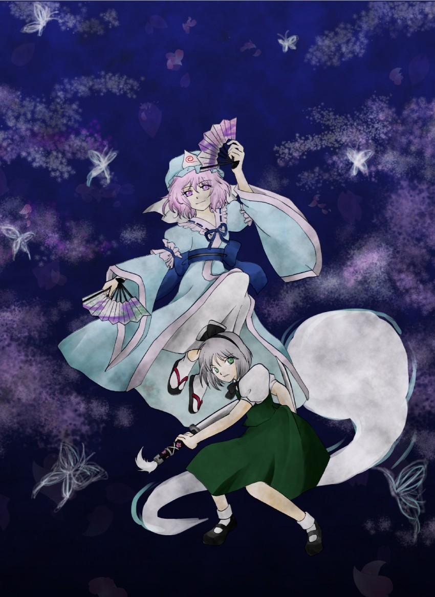 konpaku youmu and saigyouji yuyuko (touhou) drawn by sakura_ya_(oya)