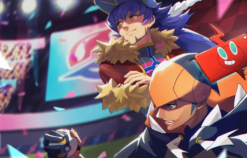 rotom, leon, raihan, and rotom phone (pokemon and 1 more) drawn by naxu