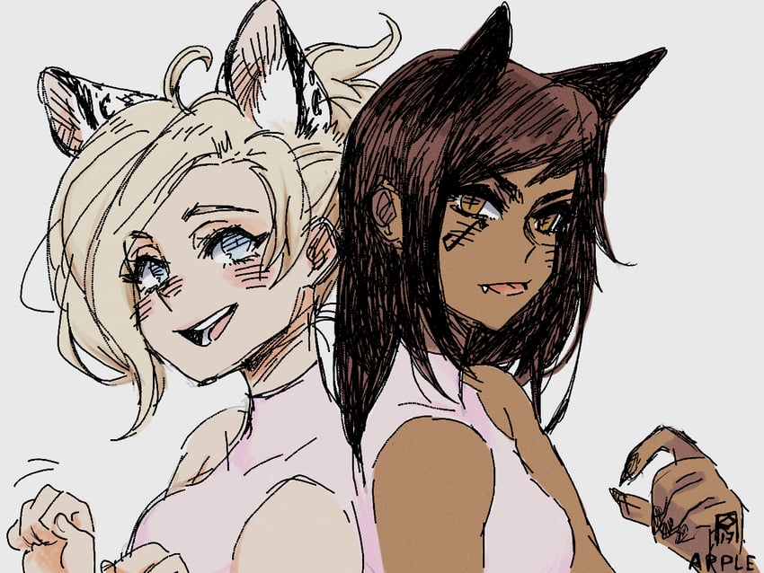 mercy and pharah (overwatch and 1 more) drawn by apple_(appleuniversing)