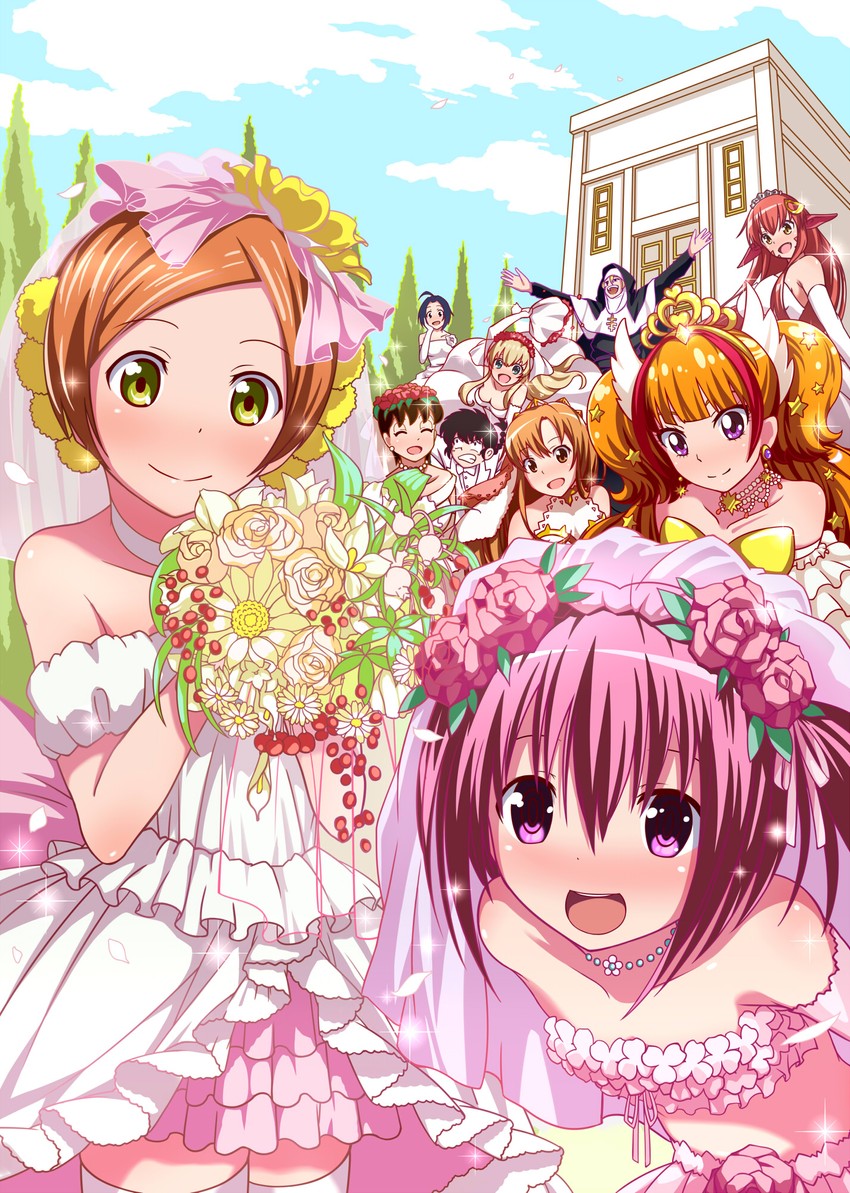asuna, hoshizora rin, miura azusa, amanogawa kirara, saotome ranma, and 6 more (idolmaster and 11 more) drawn by monaral-jiro