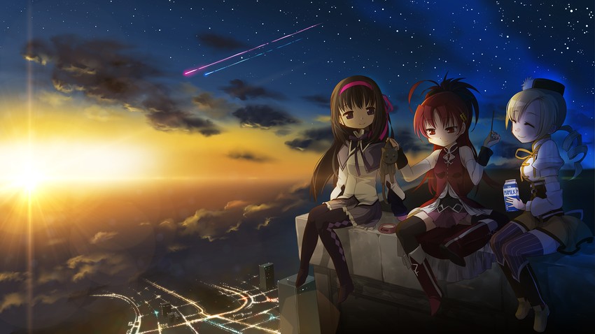 akemi homura, kaname madoka, miki sayaka, sakura kyoko, tomoe mami, and 1 more (mahou shoujo madoka magica) drawn by kuro_chairo_no_neko