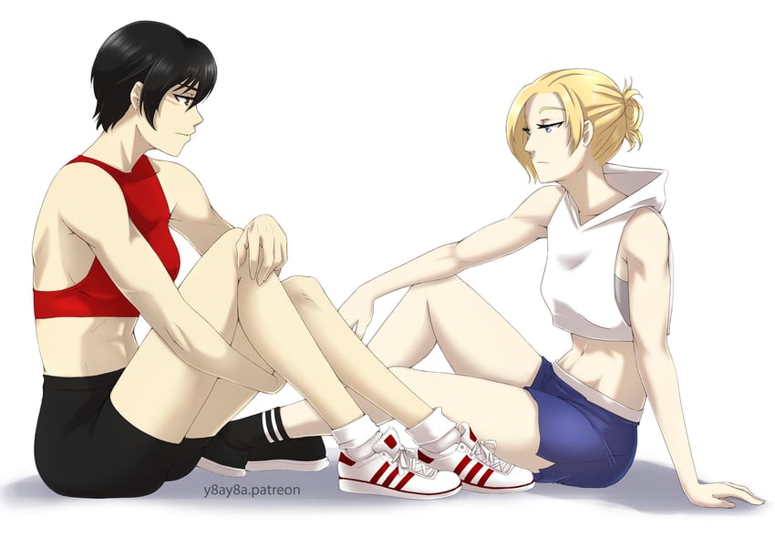 mikasa ackerman and annie leonhart (shingeki no kyojin) drawn by yaya_(y8ay8a)