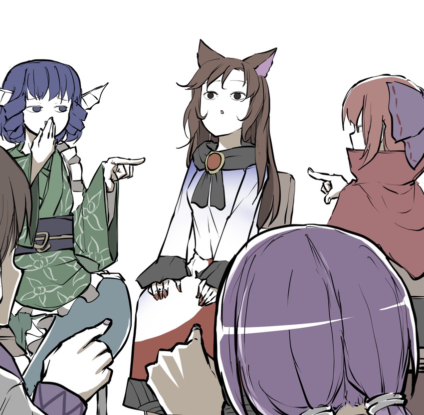 imaizumi kagerou, sekibanki, wakasagihime, tsukumo benben, and tsukumo yatsuhashi (touhou and 1 more) drawn by peroponesosu.