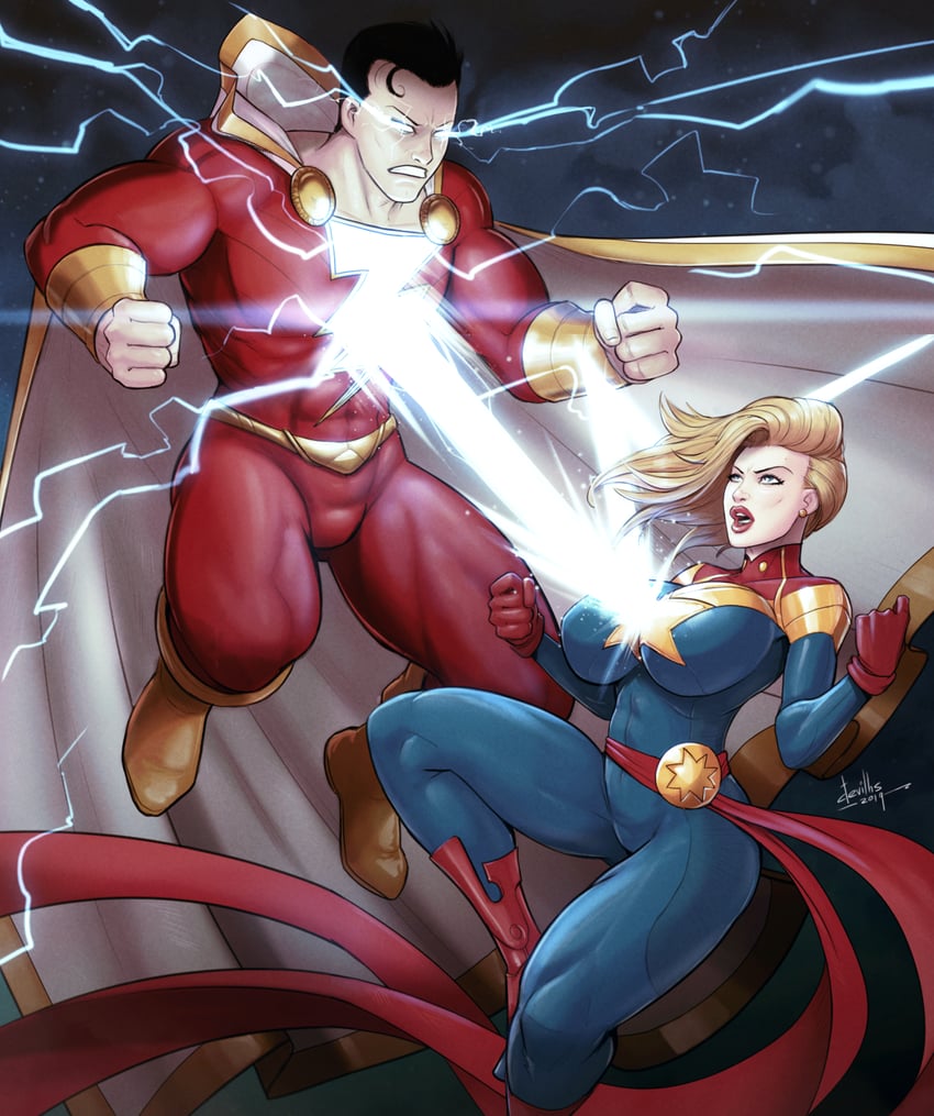 carol danvers, captain marvel, shazam, and billy batson (marvel and 1 more) drawn by devilhs