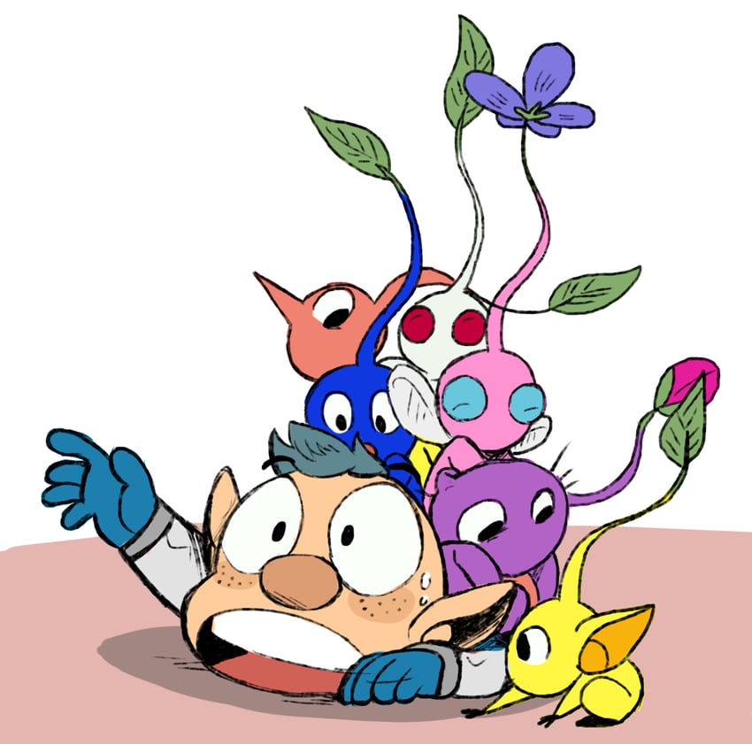 red pikmin, yellow pikmin, blue pikmin, purple pikmin, white pikmin, and 2 more (pikmin) drawn by urfbownd