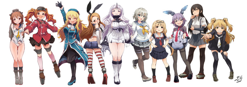 shimakaze, yuudachi, hamakaze, ryuujou, murakumo, and 16 more (kantai collection and 2 more) drawn by shift_(waage)