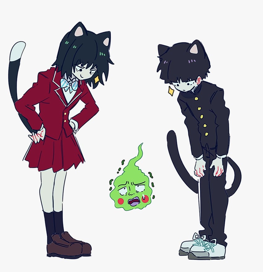 kageyama shigeo, ekubo, and kurata tome (mob psycho 100) drawn by rksle_100