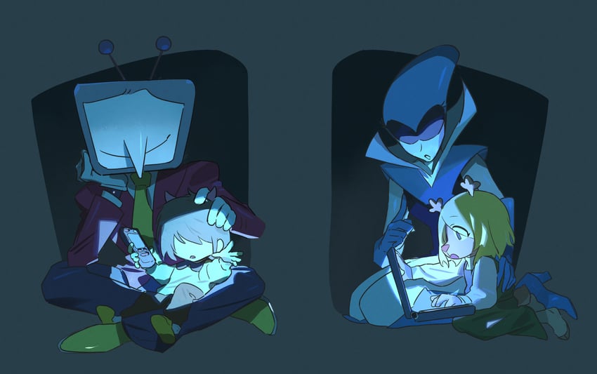 kris, noelle holiday, ant tenna, and queen (deltarune) drawn by wraith615