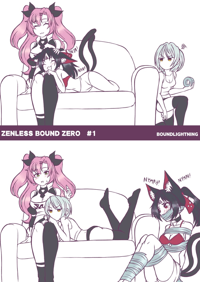 nicole demara, anby demara, and nekomiya mana (zenless zone zero) drawn by boundlightning
