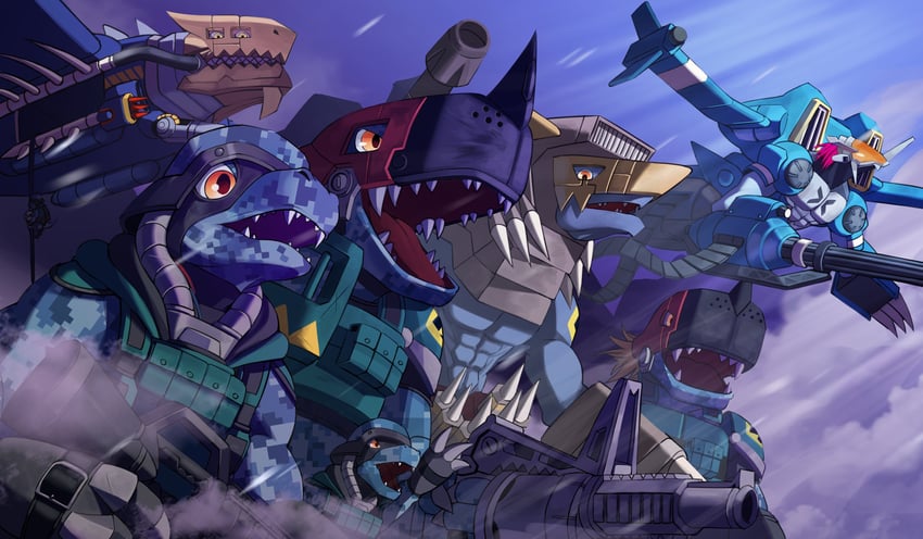 commandramon, brigadramon, cargodramon, tankdramon, and hi-commandramon (digimon) drawn by 10_09hwan