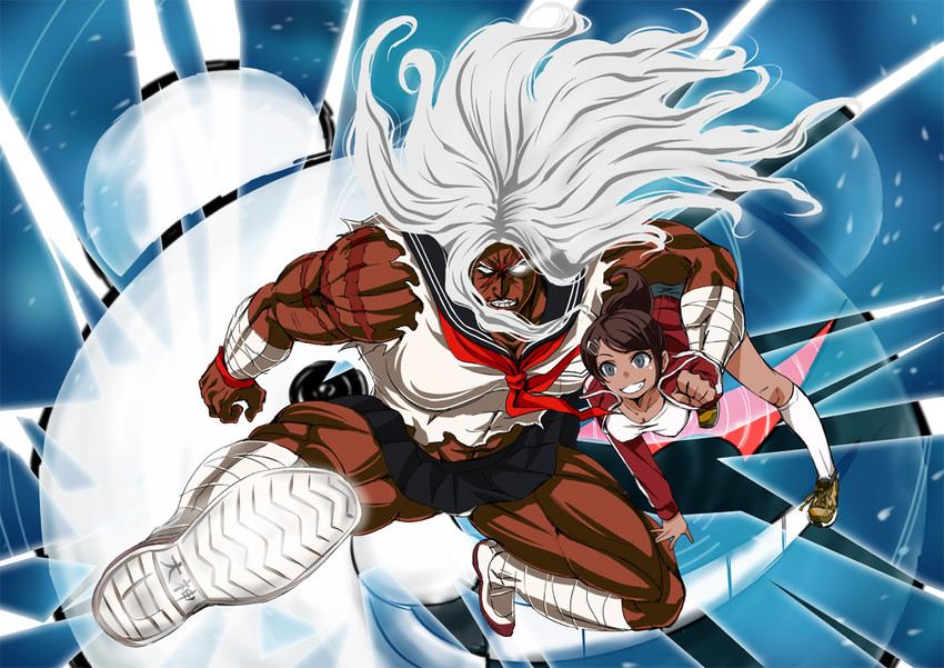 monokuma, asahina aoi, and ogami sakura (danganronpa and 1 more) drawn by sabakan5555