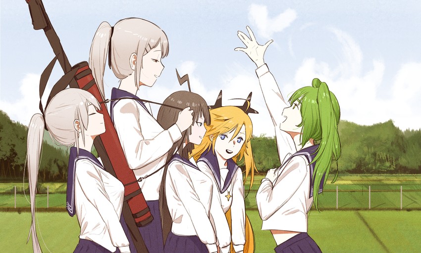 five-seven, iws 2000, m950a, stechkin, and clear (girls' frontline and 2 more) drawn by huqu