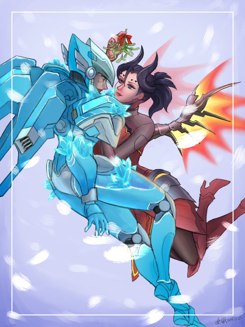 mercy, pharah, devil mercy, and frostbite pharah (overwatch and 1 more) drawn by tuskine_kinase