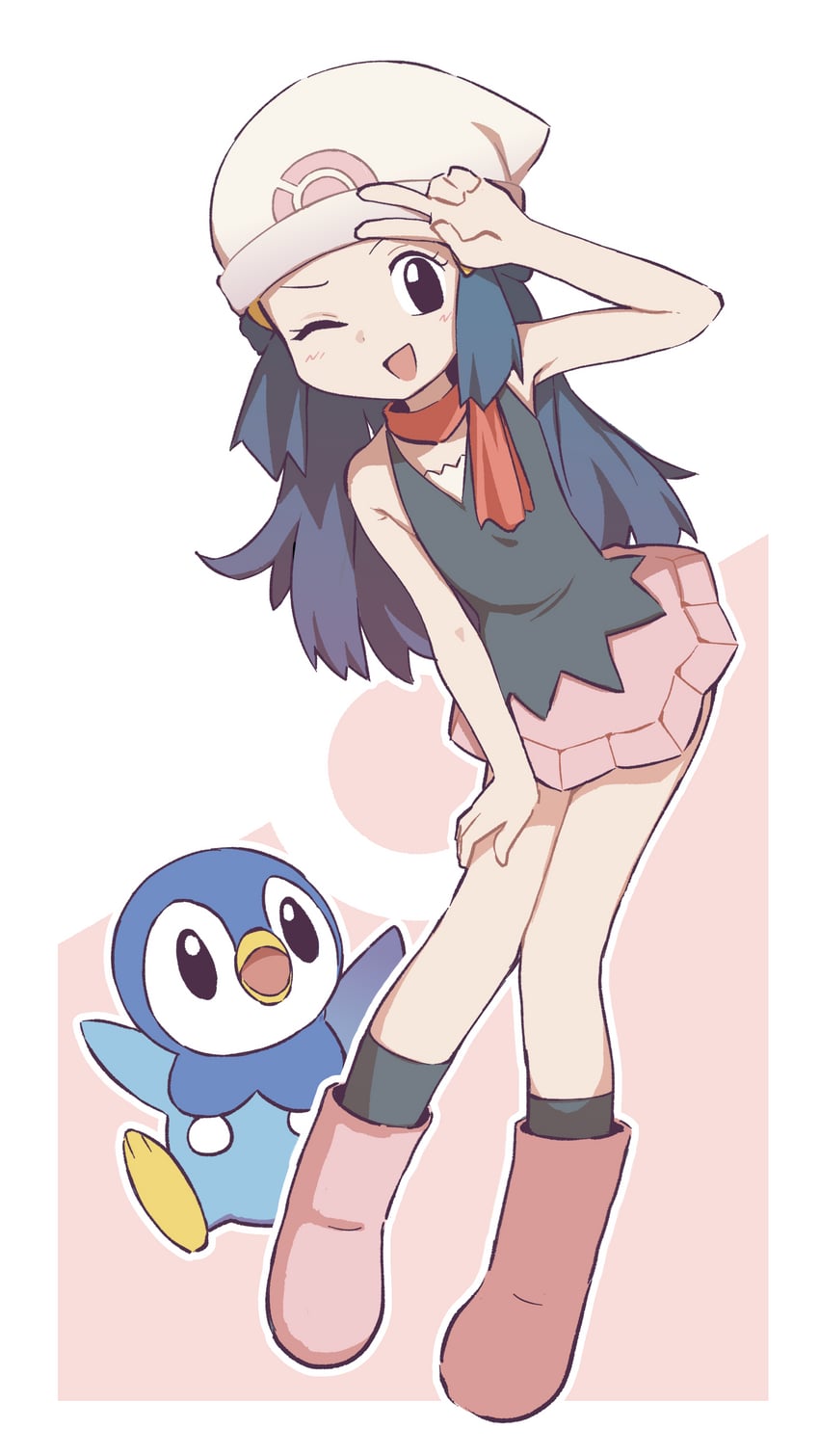 dawn and piplup (pokemon and 1 more) drawn by orenjipiiru