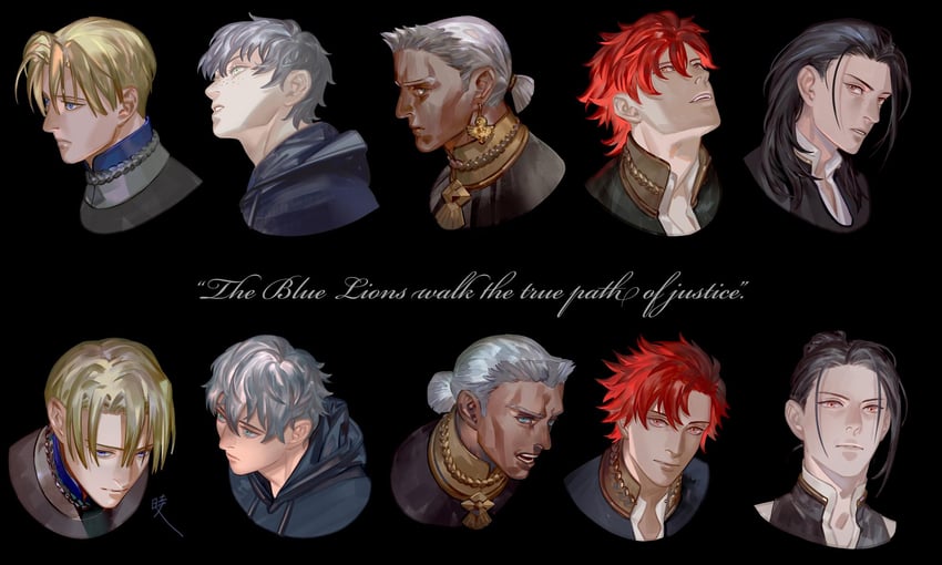 dimitri alexandre blaiddyd, sylvain jose gautier, felix hugo fraldarius, dedue molinaro, and ashe ubert (fire emblem and 1 more) drawn by saiga_tokihito