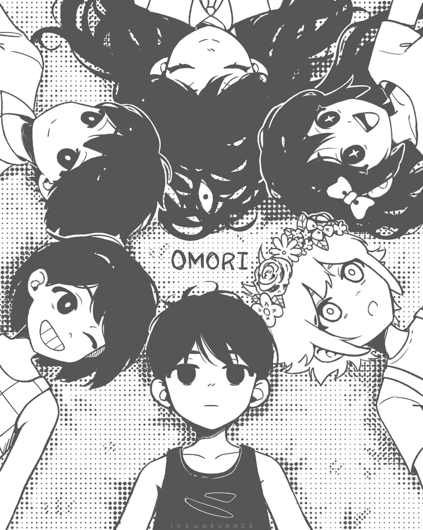 omori, basil, aubrey, mari, kel, and 2 more (omori) drawn by idawnrunner