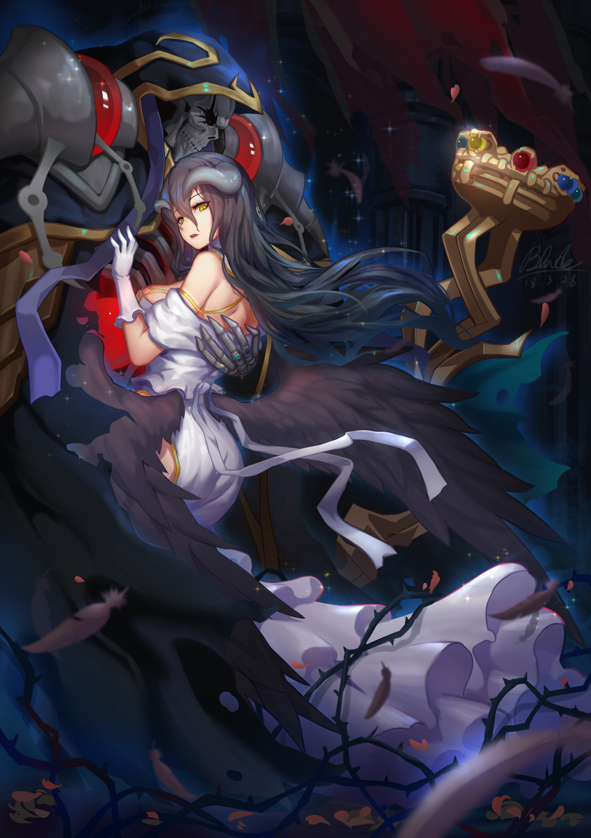 albedo and ainz ooal gown (overlord) drawn by qblade