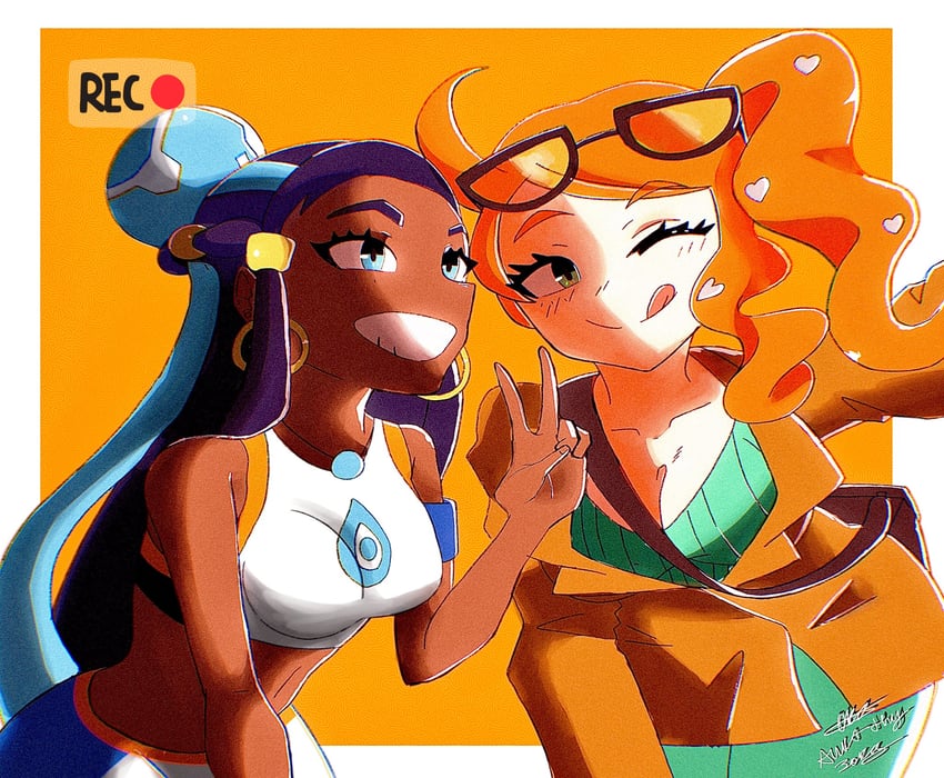 nessa and sonia (pokemon and 1 more) drawn by aurax118