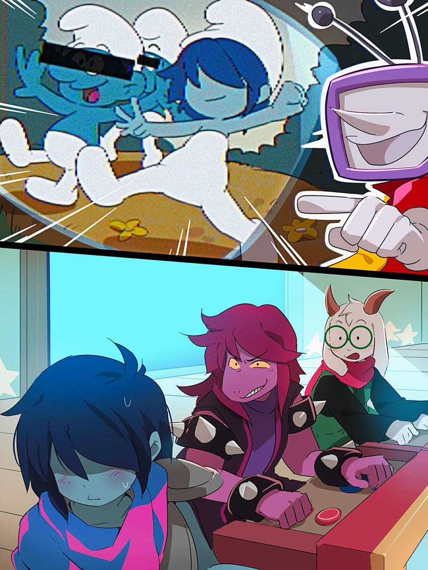 kris, ralsei, susie, ant tenna, and smurf (deltarune and 1 more) drawn by uri_(365mimimi)