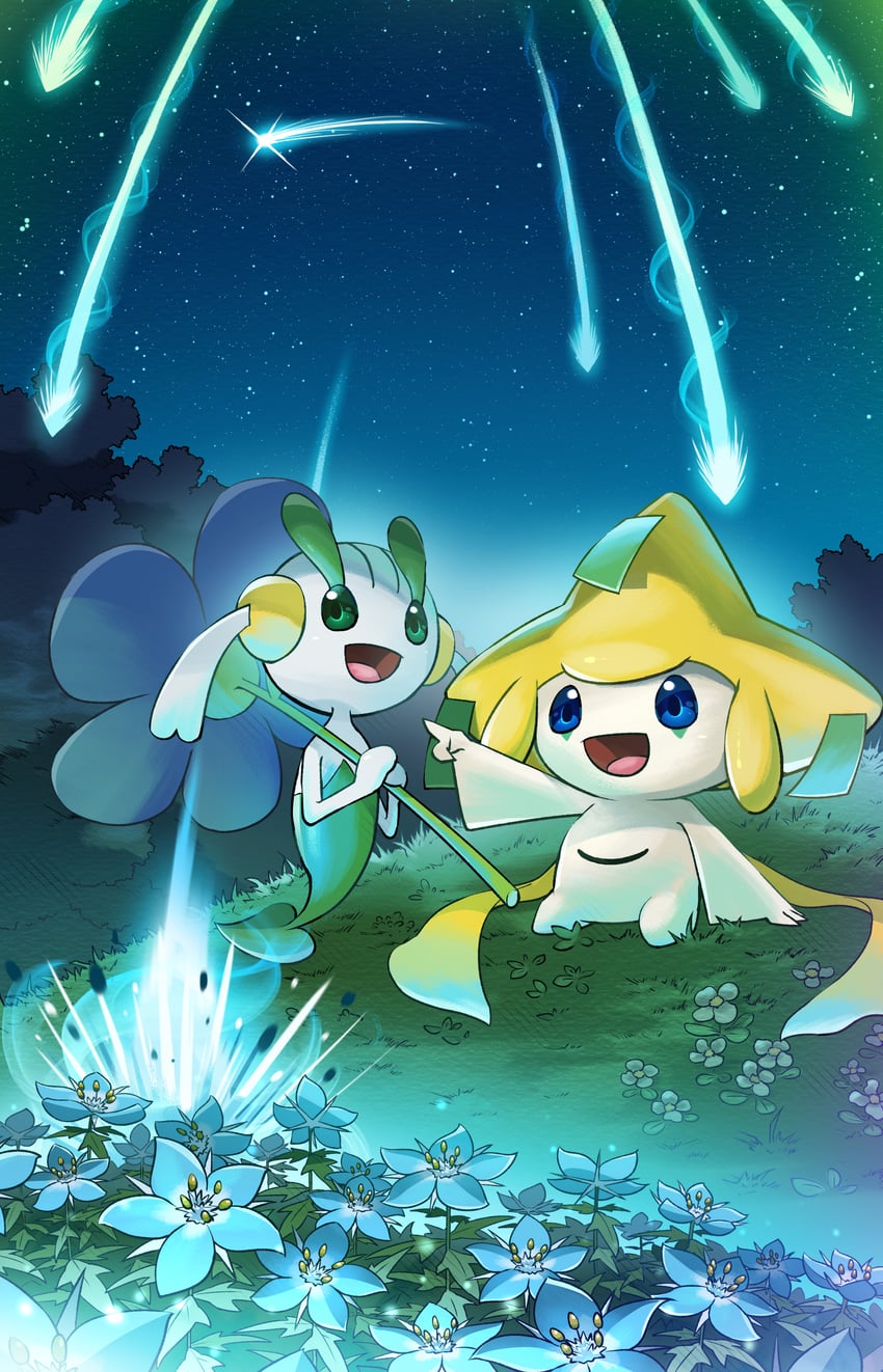 jirachi and floette (pokemon) drawn by yamaori_(hakkentai_pokedan)