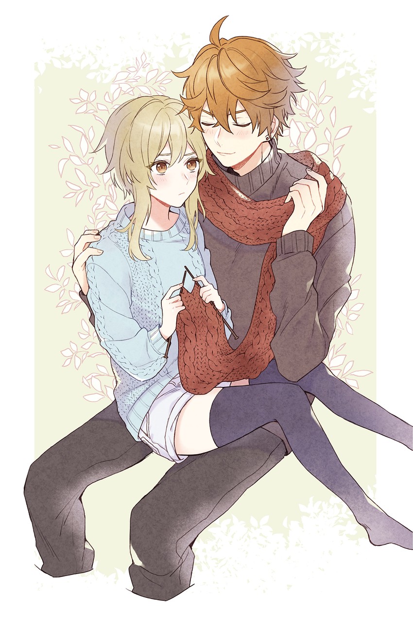 lumine and tartaglia (genshin impact) drawn by sugaharu