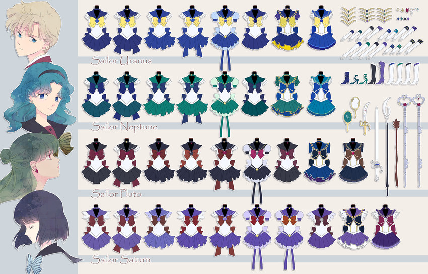 tomoe hotaru, ten'ou haruka, kaiou michiru, sailor saturn, sailor uranus, and 7 more (bishoujo senshi sailor moon and 2 more) drawn by saki_(hxaxcxk)