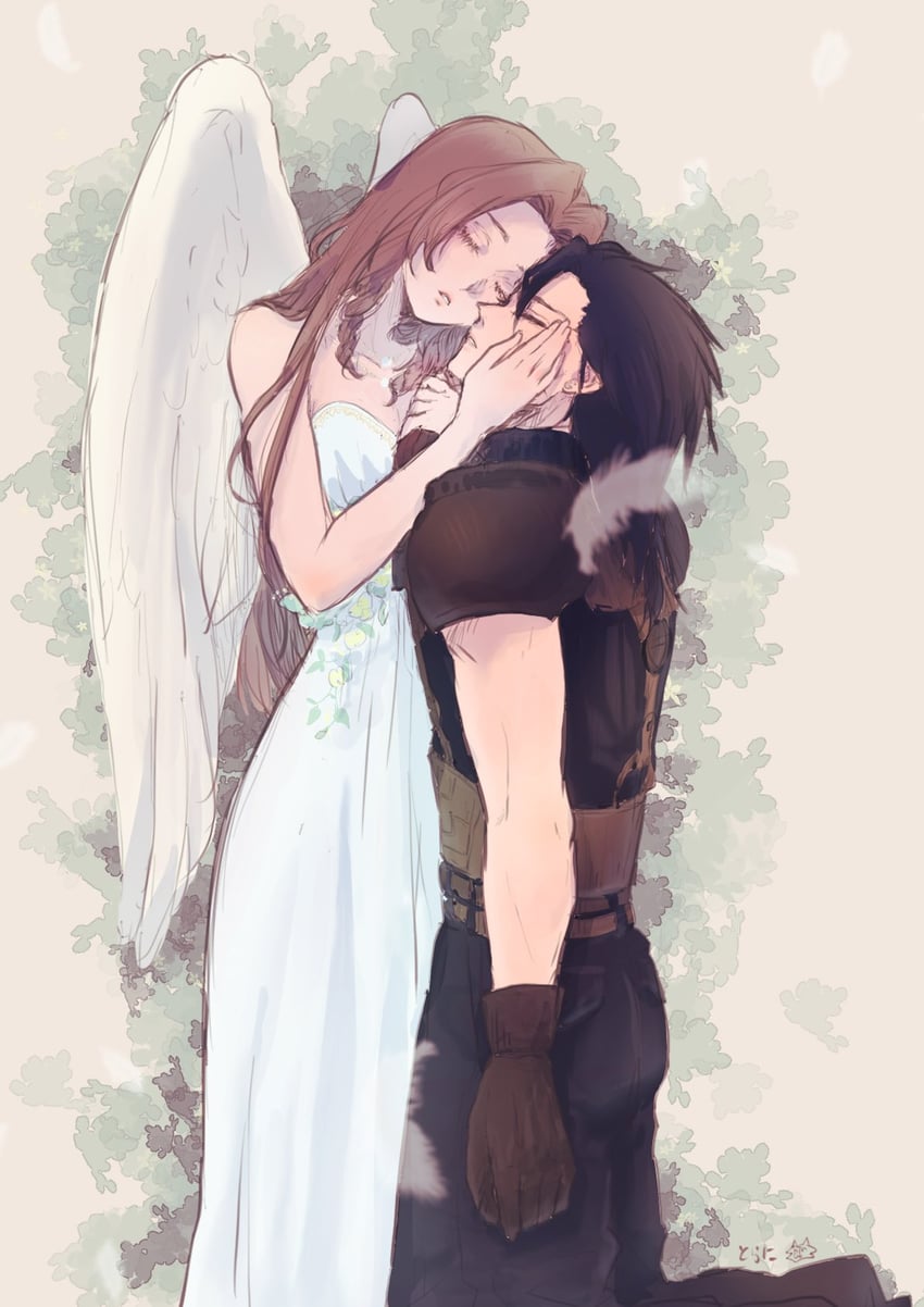 aerith gainsborough and zack fair (final fantasy and 4 more) drawn by ninnin5tora