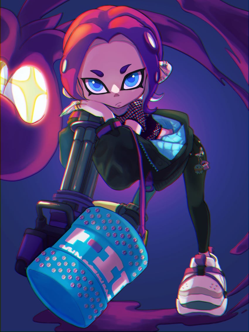 octoling player character and octoling girl (splatoon and 1 more) drawn by nastar_r0