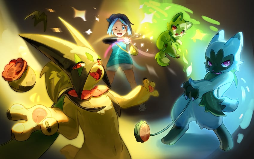 sprigatito, liko, meowscarada, and floragato (pokemon and 1 more) drawn by bai_shui_zhu_yu-