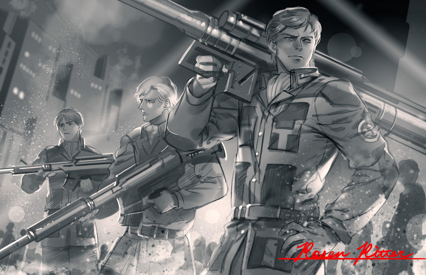 walter von schenkopp, rainer blumhardt, and kasper linz (ginga eiyuu densetsu) drawn by akakokko_(niro_azarashi)