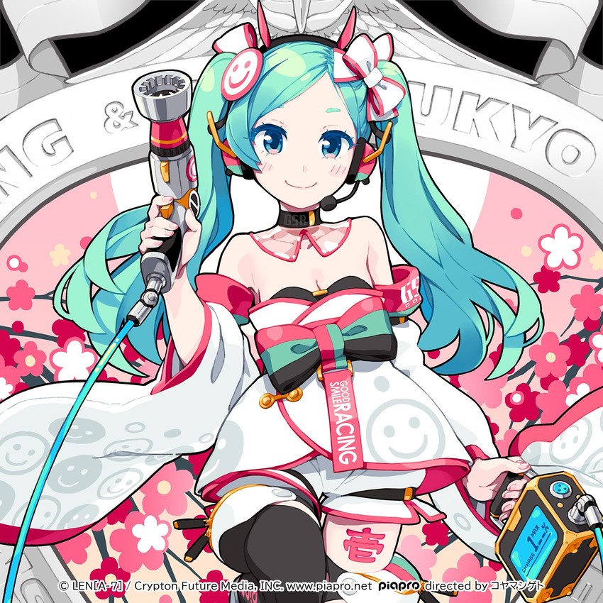 hatsune miku and racing miku (vocaloid and 1 more) drawn by len_(a-7)