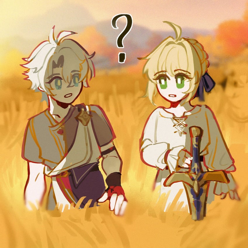 artoria pendragon, saber, and phainon (fate and 3 more) drawn by blackmieu
