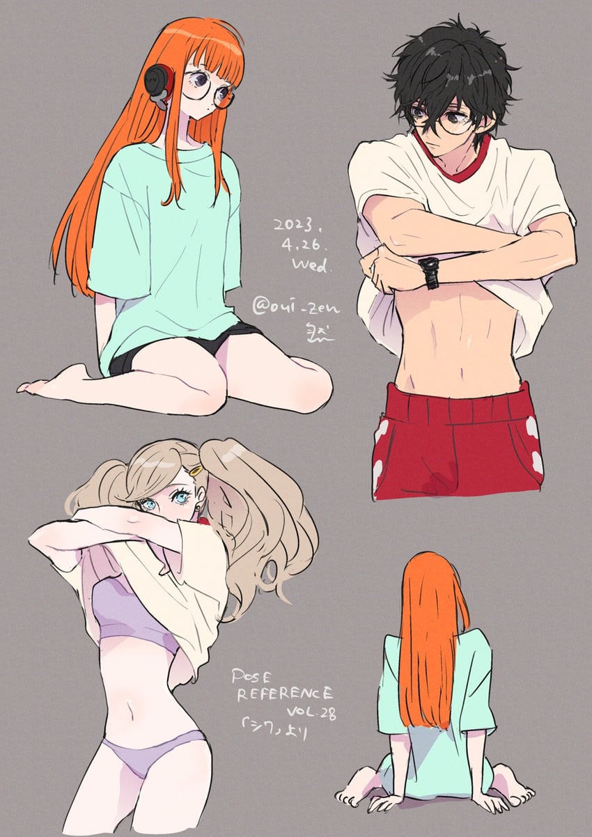 amamiya ren, takamaki anne, and sakura futaba (persona and 1 more) drawn by oui_zen