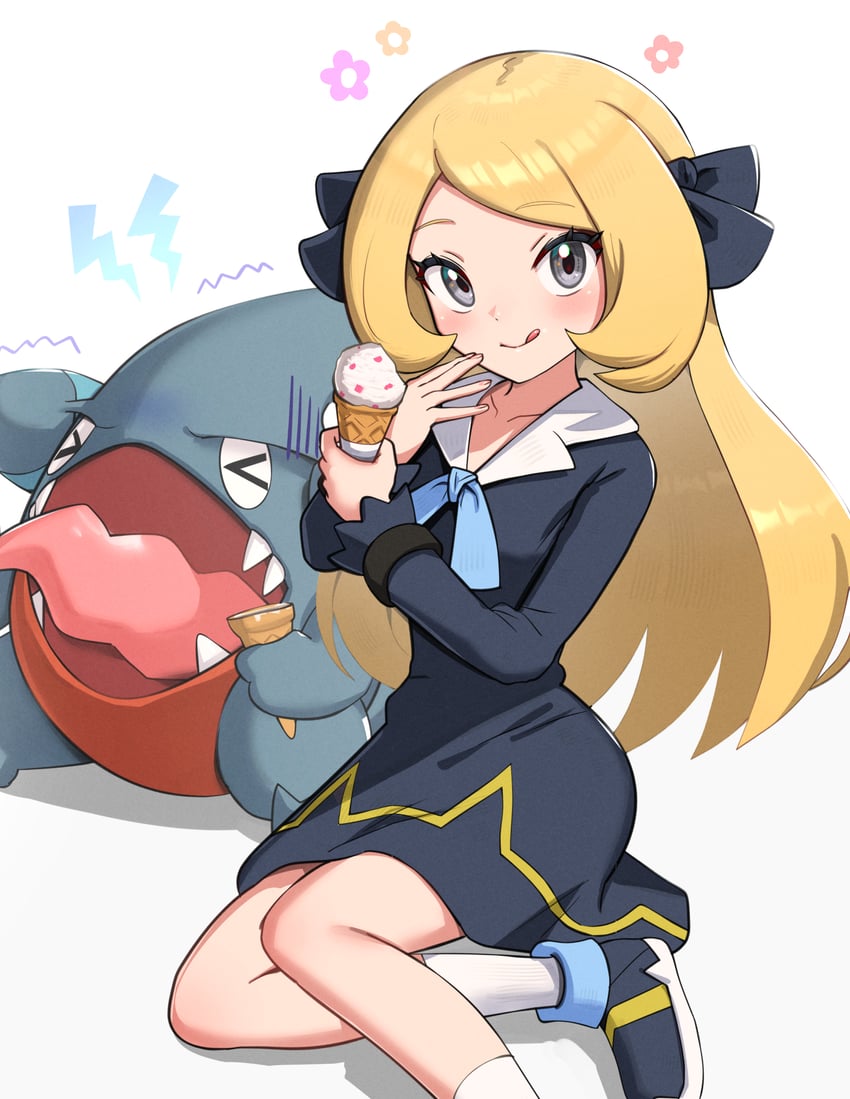 cynthia and gible (pokemon and 1 more) drawn by gonzarez