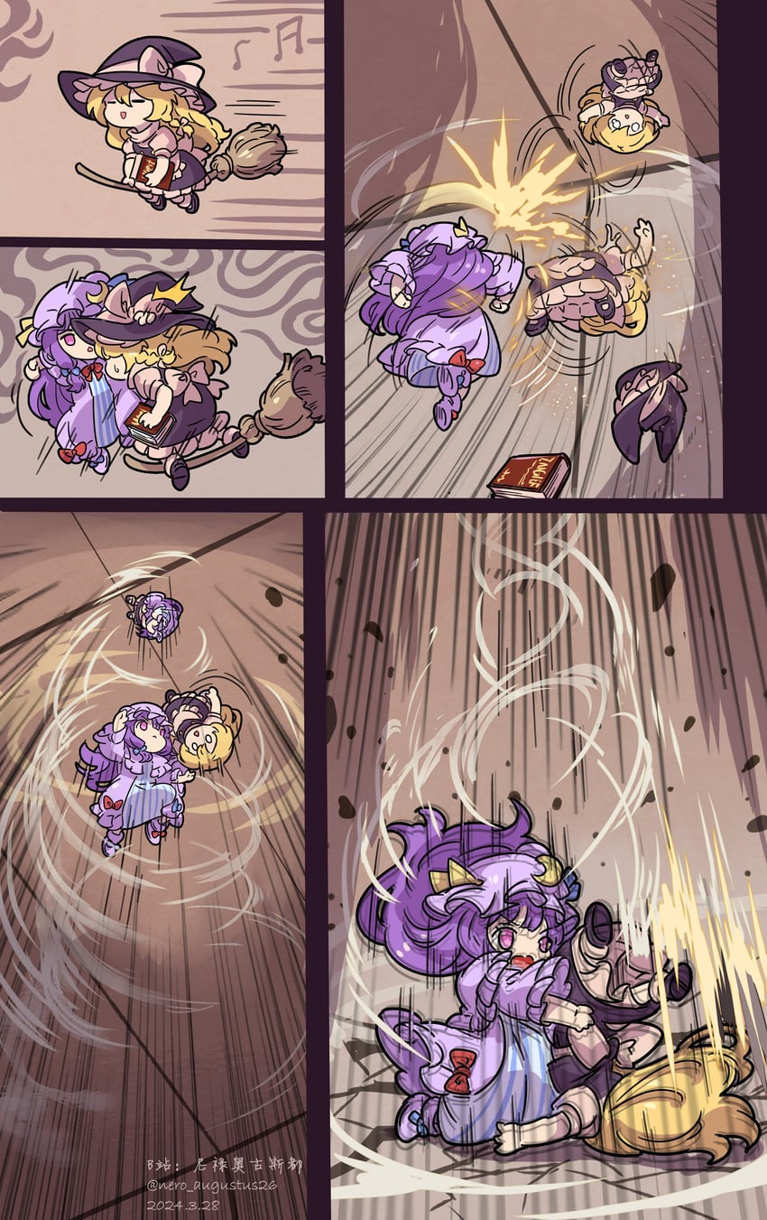 kirisame marisa, patchouli knowledge, and zangief (touhou and 2 more) drawn by nero_augustus