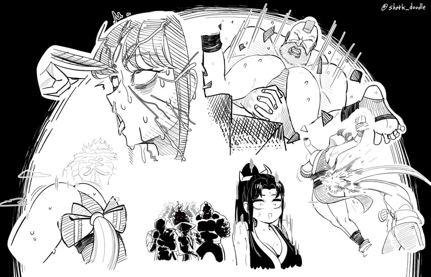 shiranui mai, zangief, akuma, and a.k.i. (street fighter and 2 more) drawn by doodle_shark