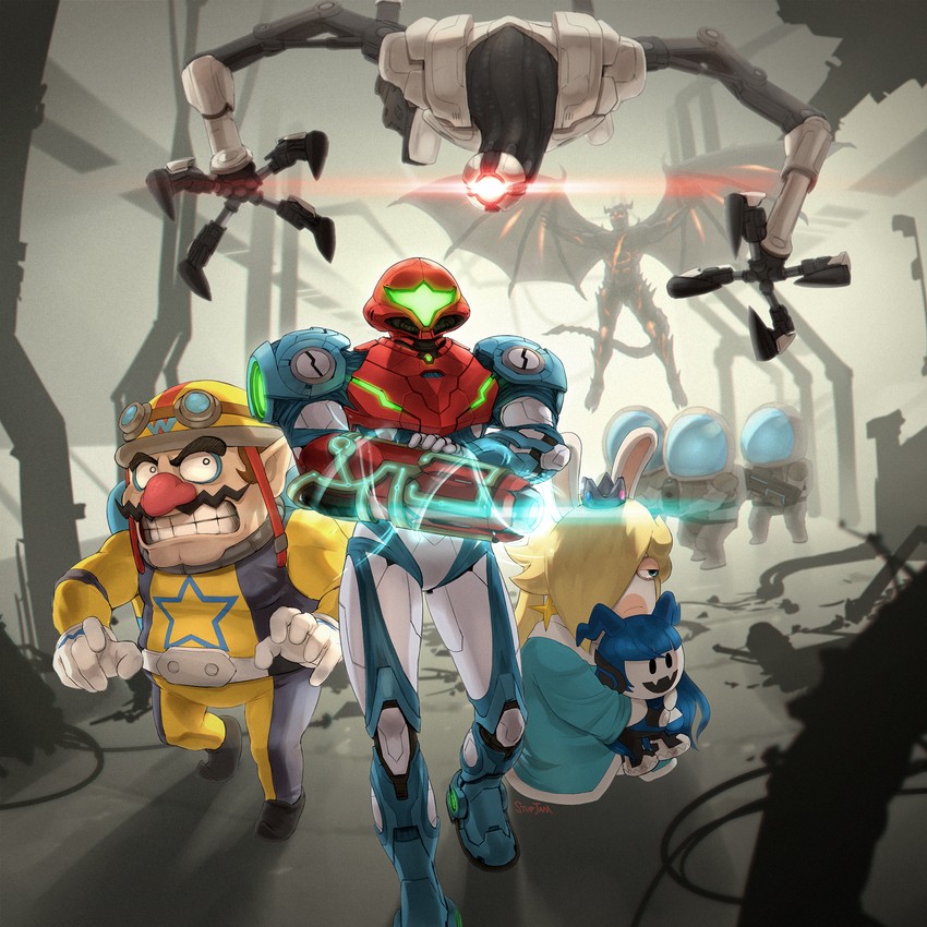 samus aran, rosalina, wario, jack frost, mishima kazuya, and 4 more (mario and 12 more) drawn by stup-jam