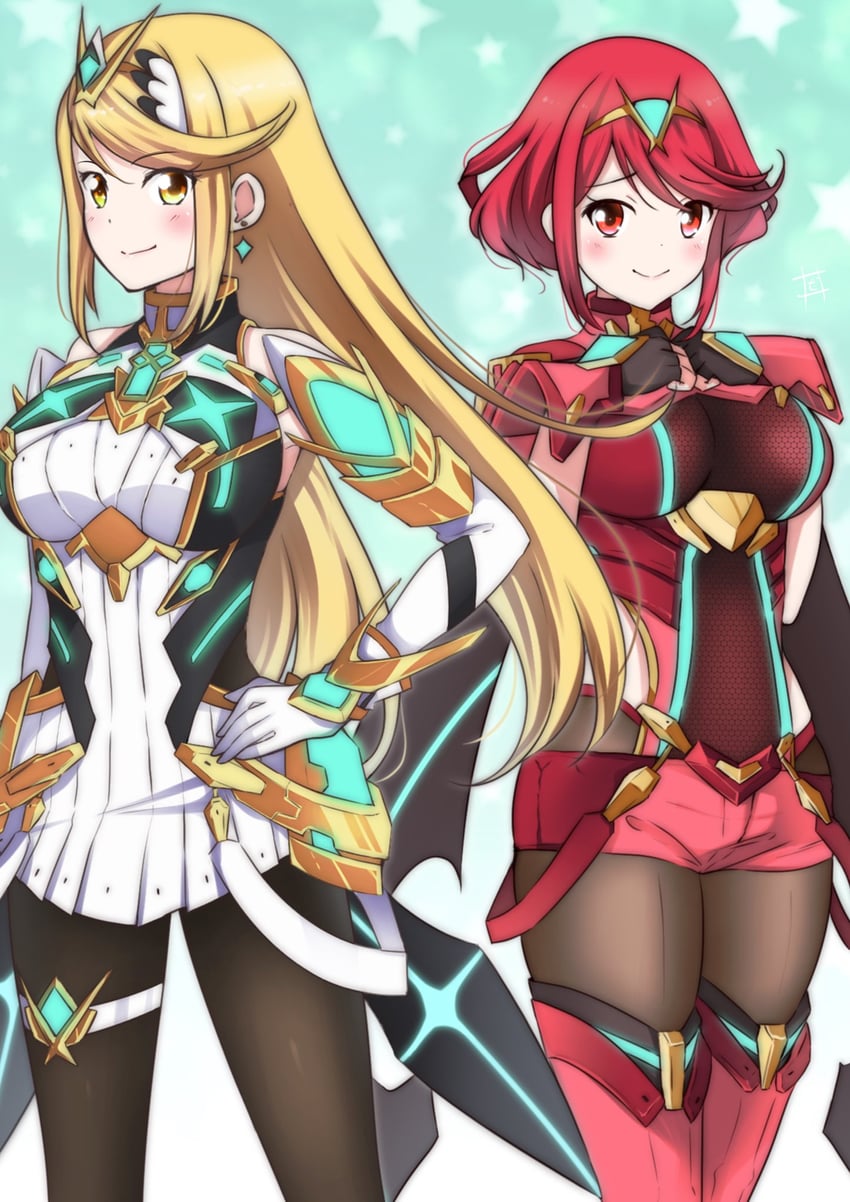pyra and mythra (xenoblade chronicles and 2 more) drawn by zero-theme