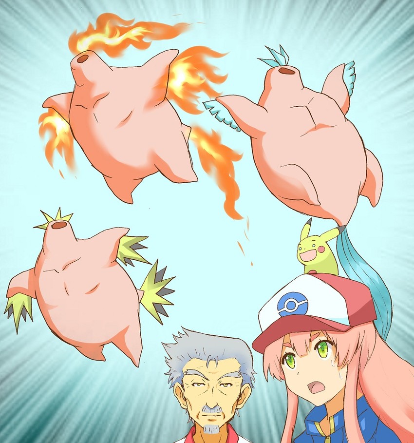 pikachu, ash ketchum, articuno, zapdos, moltres, and 4 more (pokemon and 1 more) drawn by turizao