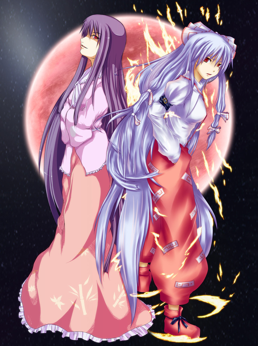 fujiwara no mokou and houraisan kaguya (touhou) drawn by toshi88