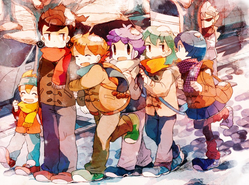 kariya masaki, matsukaze tenma, hakuryuu, tsurugi kyousuke, sorano aoi, and 1 more (inazuma eleven and 1 more) drawn by motto_(night_wear)