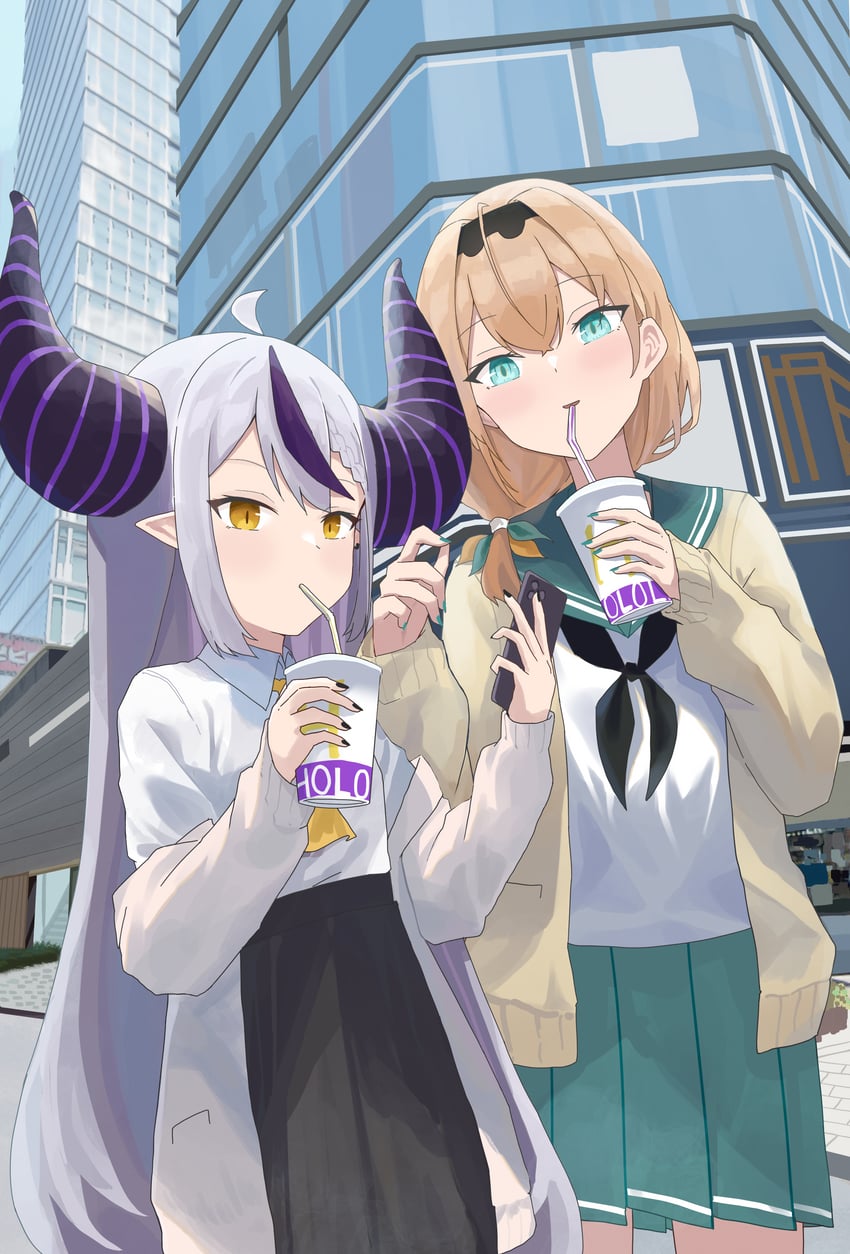 la+ darknesss and kazama iroha (hololive and 1 more) drawn by evening_rabbit