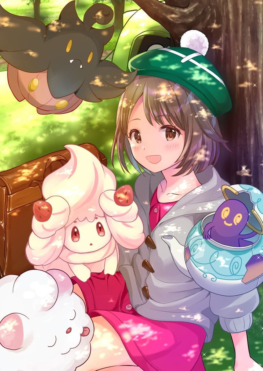 gloria, alcremie, pumpkaboo, polteageist, and swirlix (pokemon and 1 more) drawn by pechi_(peeechika)