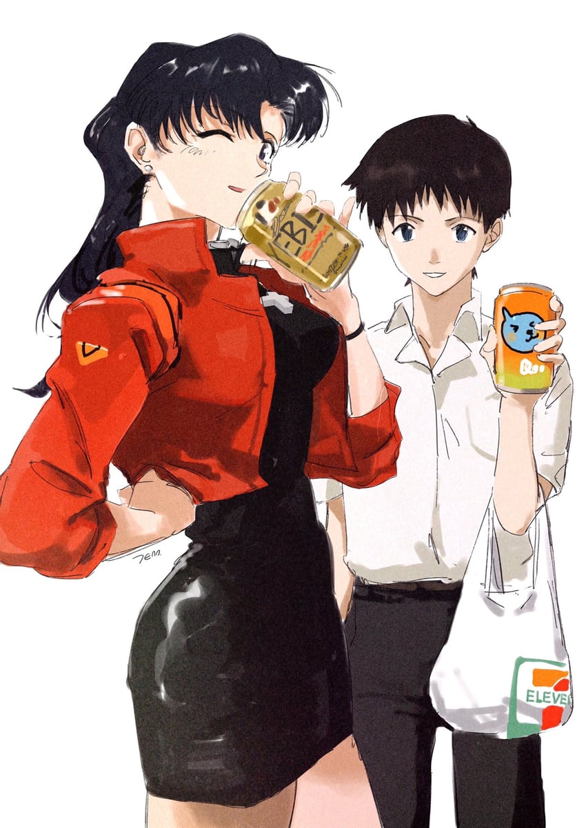 ikari shinji and katsuragi misato (neon genesis evangelion) drawn by 7enn