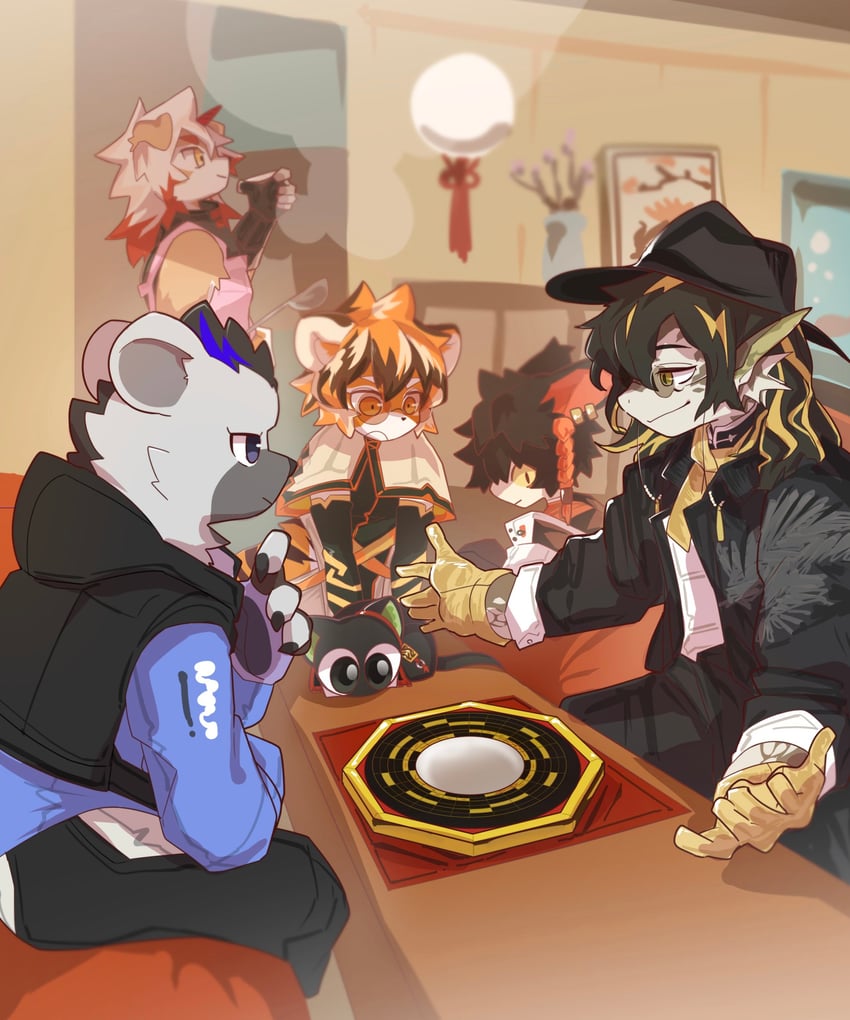 luo xiaohei, hung, waai fu, lee, aak, and 1 more (arknights and 1 more) drawn by yo_kai_kuroxman