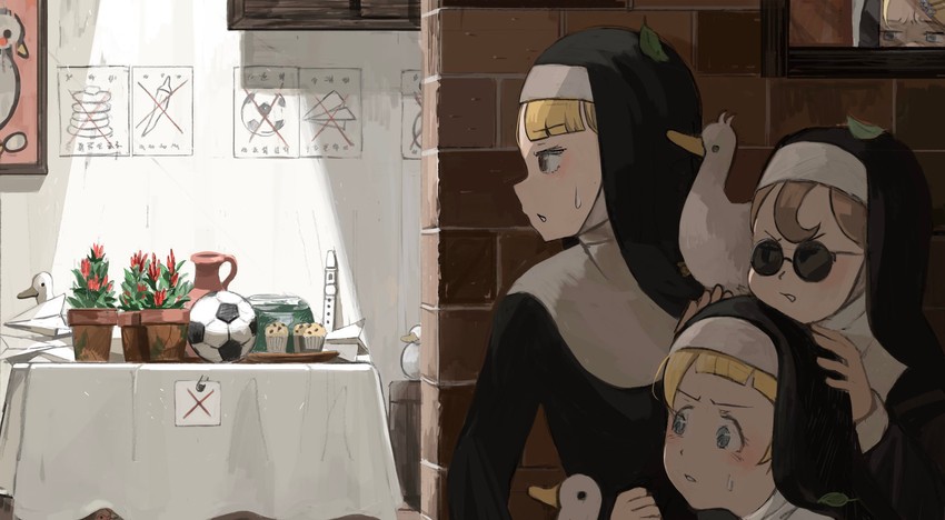 clumsy nun, froggy nun, spicy nun, and strict nun (little nuns) drawn by diva_(hyxpk)